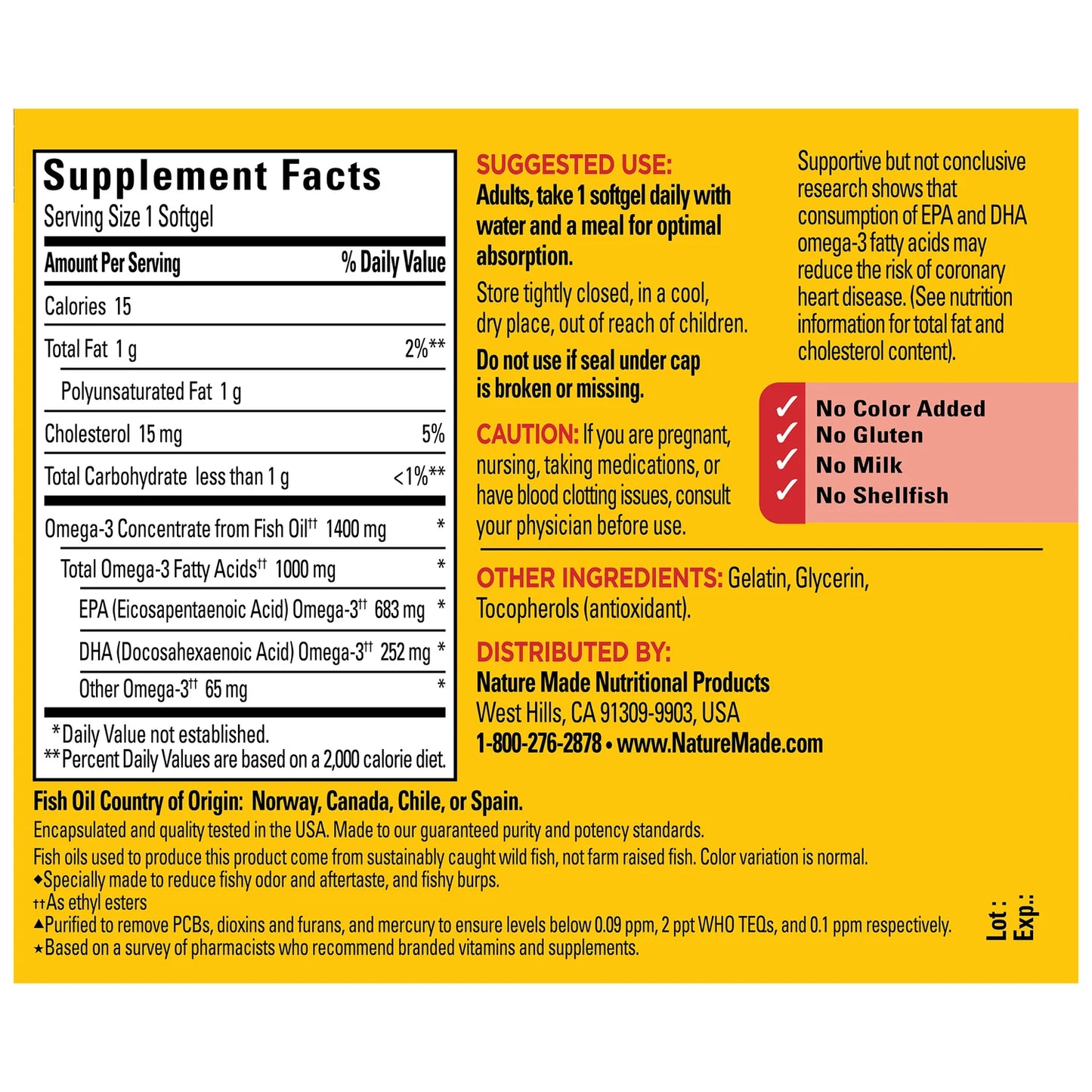 OMEGA 3 1400 MG x 45 SOFTGELS NATURES MADE