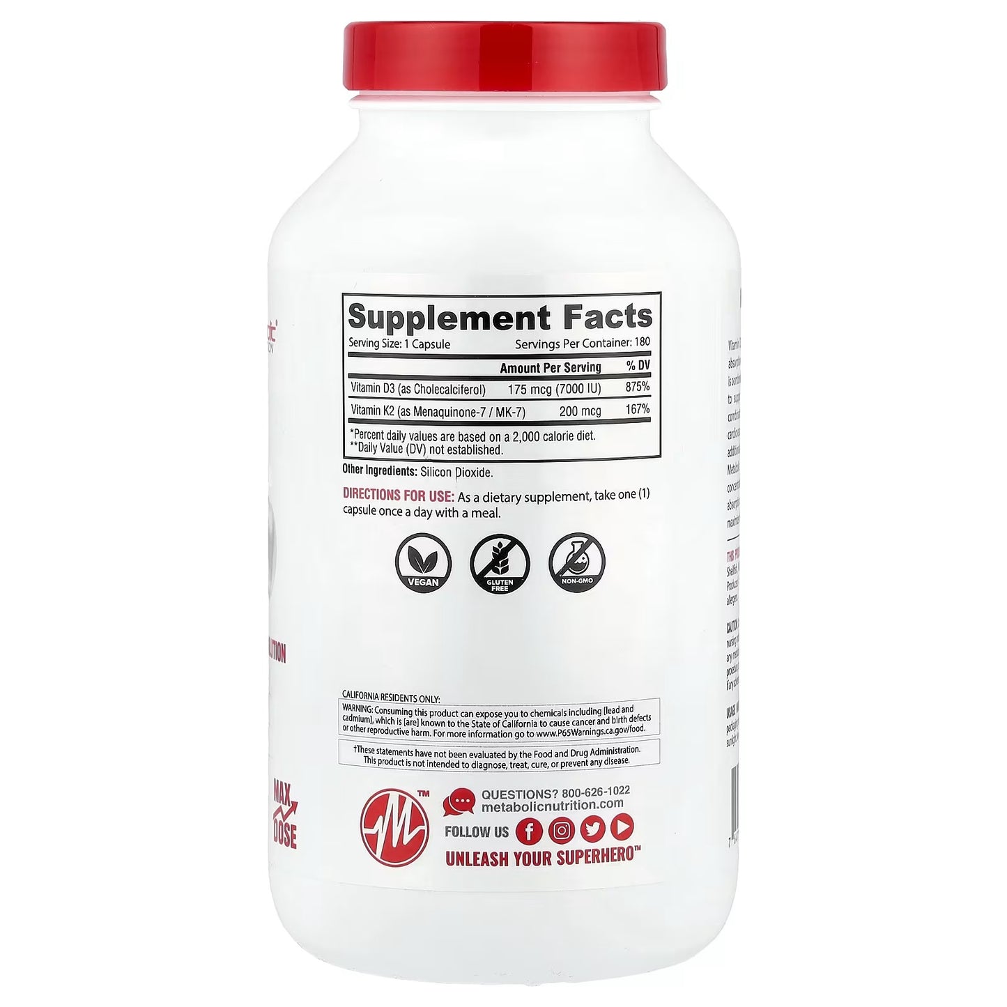 VITAMINA D3 + K2 METABOLIC 180 CAPS
