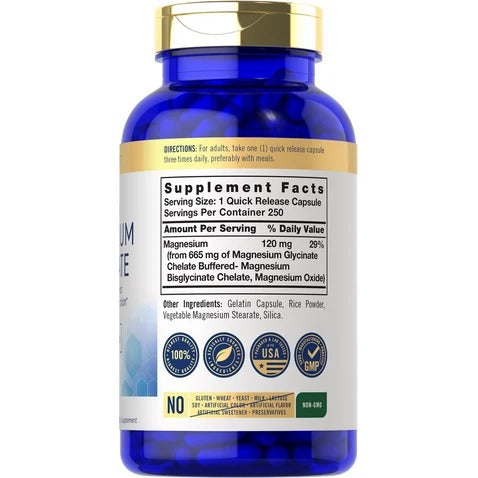 Magnesium Bisglycinate 665 mg 250 capsules Carlyle