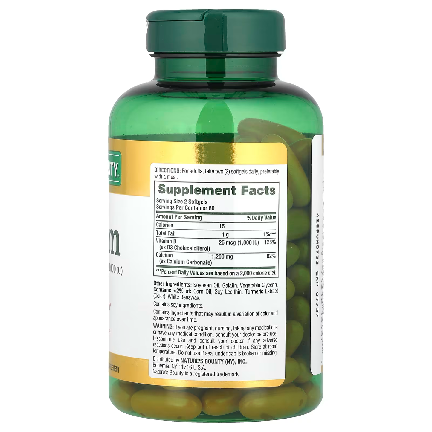 CALCIO 1.200 MG + VIT D3 1.000 IU 120 SOFT GELS - NATURE'S BOUNTY