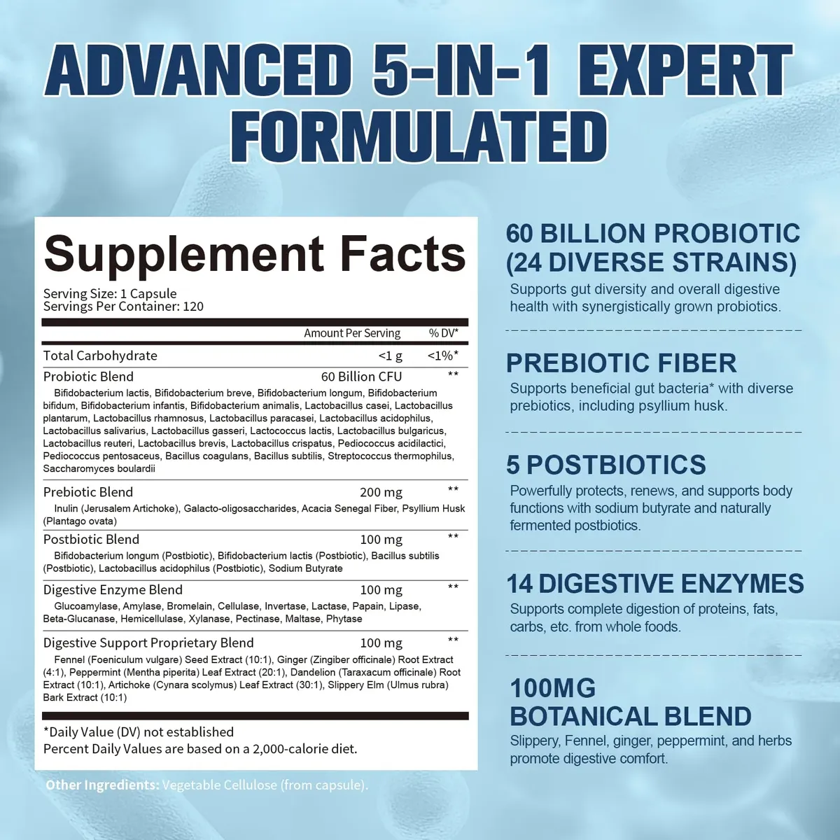 PROBIOTICS + PREBIOTICS + POSTBIOTICOS + 60 BILLONES DE ENCIMAS X 120 CAPSULAS - TOTARIA HEALTH