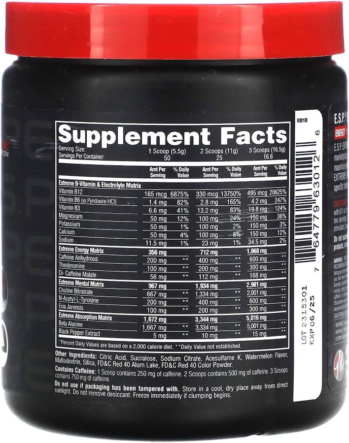 ESP EXTREME PRE-WORKOUT WATERMELON 275 G 50 SERVICIOS - METABOLIC NUTRITION