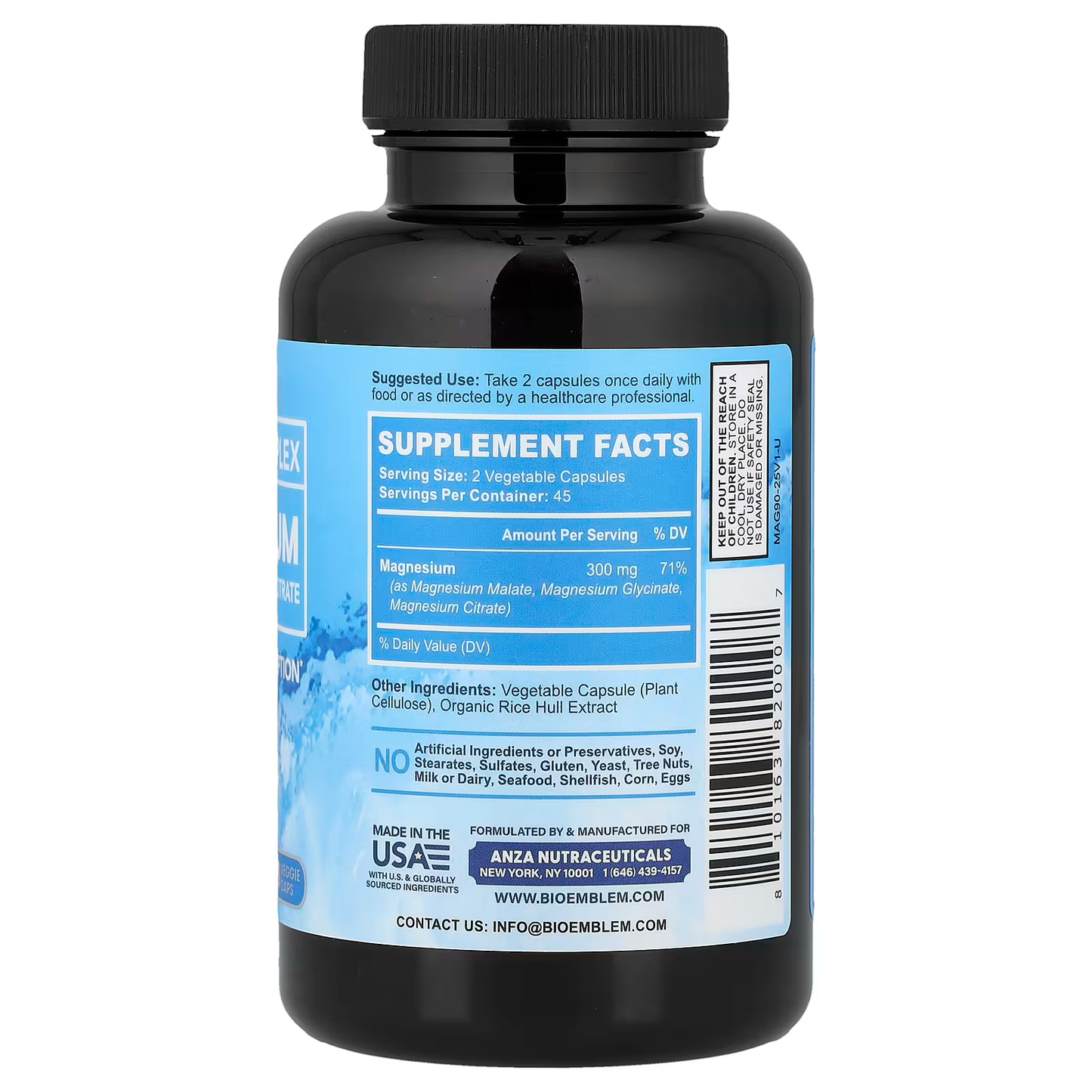 TRIPLE MAGNESIO MALATO, GLICINATO, CITRATO 300 MG 90 CAPSULAS BIOEMBLEM