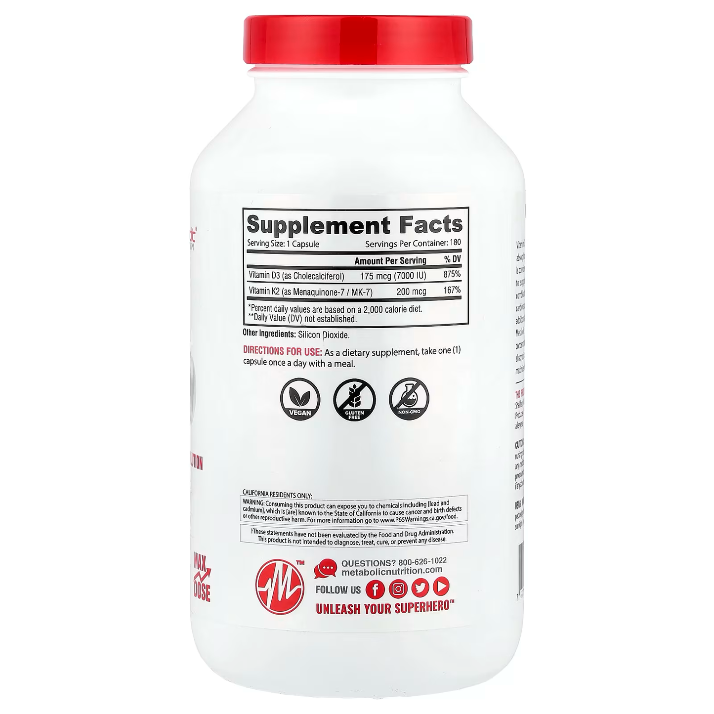VITAMINA D3 + K2 METABOLIC 180 CAPS - METABOLIC NUTRITION