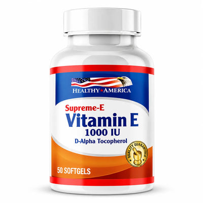 Supreme-E 1000 IU 50 softgels Natural Vitamin E D-Alpfa Tocopherol - Healthy America