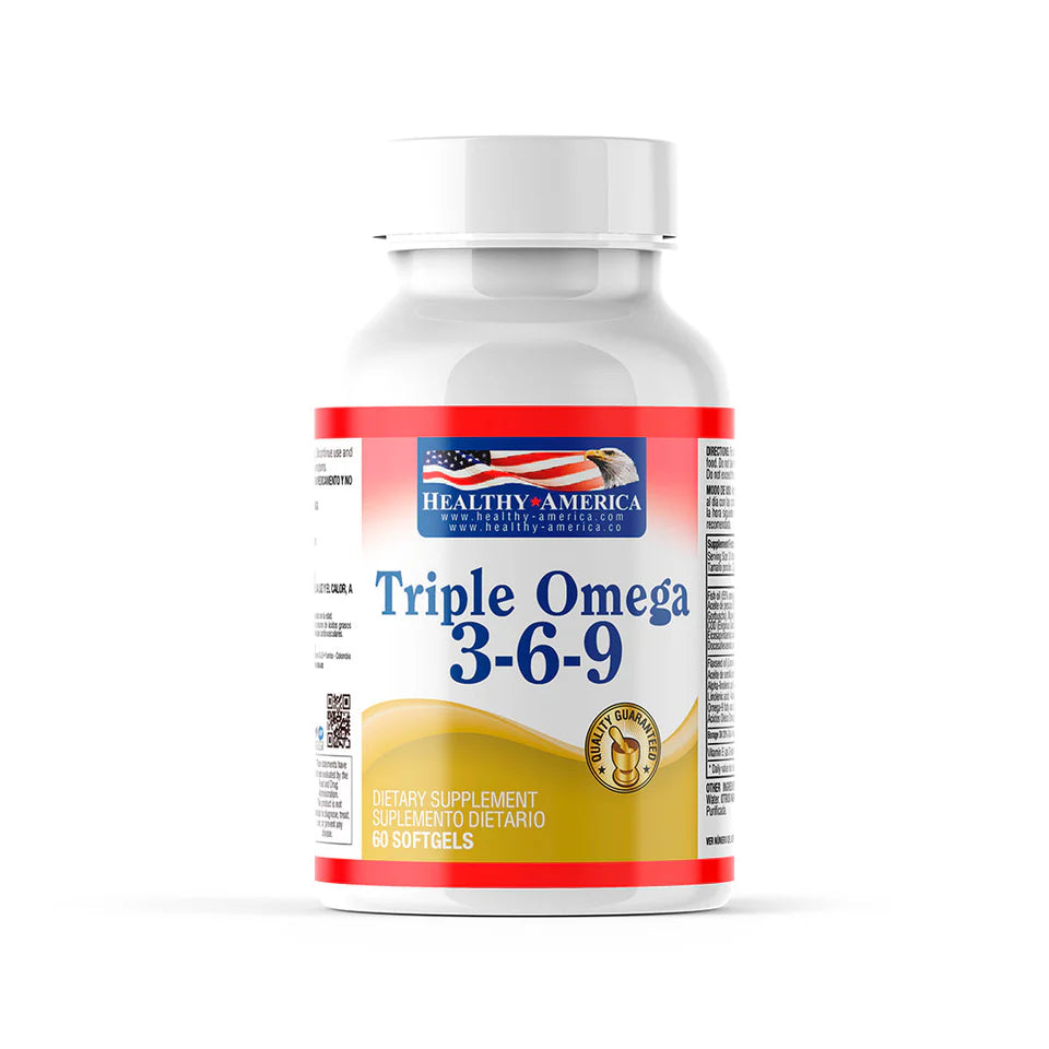 Triple Omega 3-6-9 1200 mg 60 Softgels vitamin E, Flaxseed Oil, Borage Seed Oil, Fish Oil - Healthy America