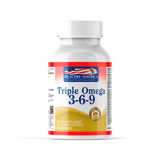 Triple Omega 3-6-9 1200 mg 60 Softgels vitamin E, Flaxseed Oil, Borage Seed Oil, Fish Oil - Healthy America