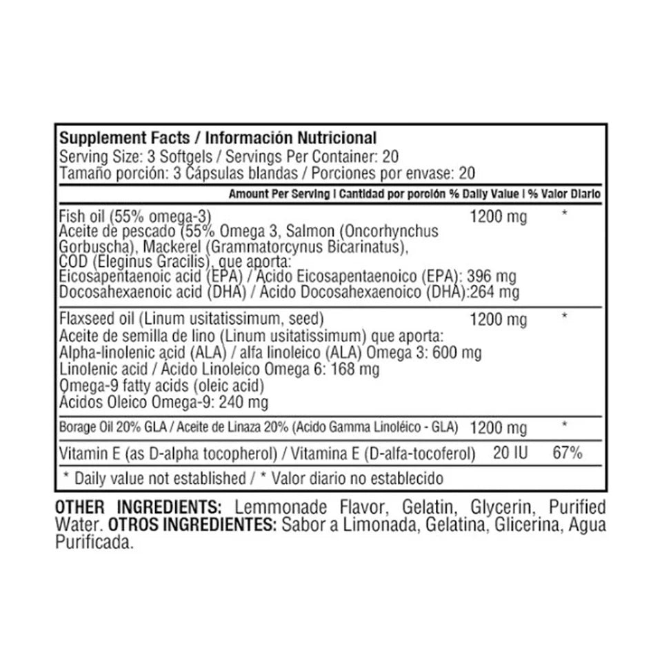 Triple Omega 3-6-9 1200 mg 60 Softgels vitamin E, Flaxseed Oil, Borage Seed Oil, Fish Oil - Healthy America