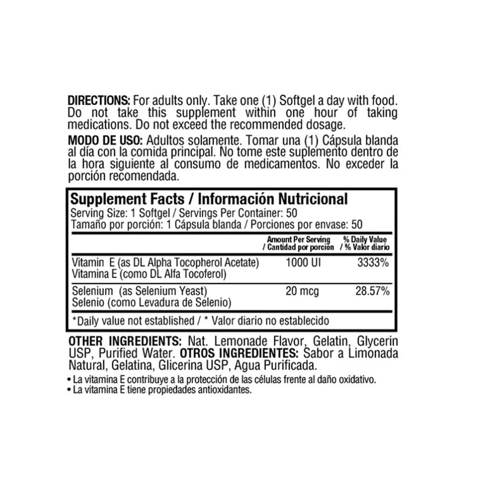VITAMIN E 1.000 IU WITH SELENIUM 50 SOFTGELS - HEALTHY AMERICA
