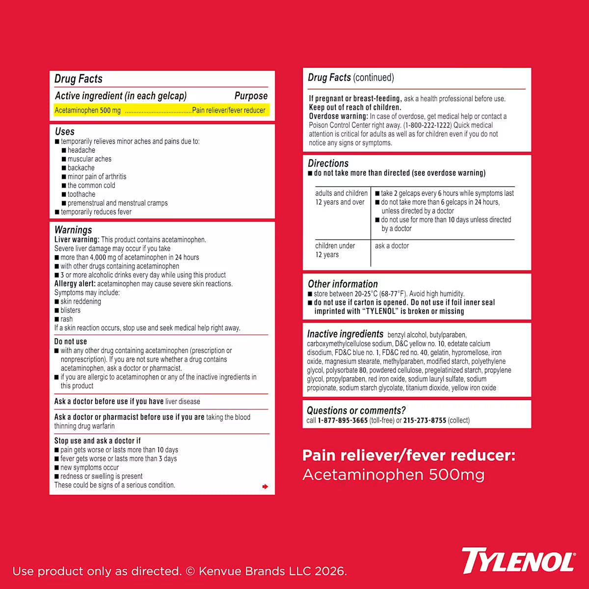 TYLENOL EXTRA STRENGTH RAPID RELEASE GEL 500 MG 100 GELCAPS - TYLENOL
