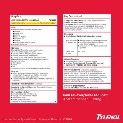 TYLENOL EXTRA STRENGTH RAPID RELEASE GEL 500 MG 100 GELCAPS - TYLENOL