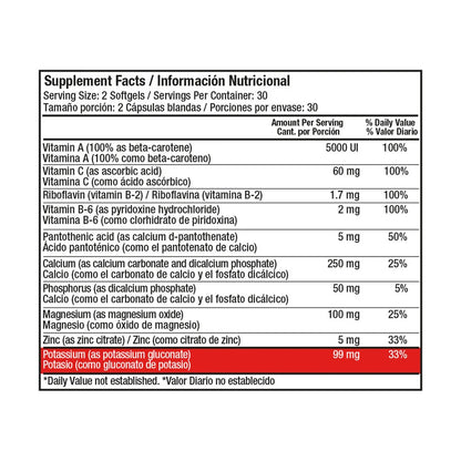 POTASSIUM 99 MG WITH VITAMINS AND MINERALS 60 SOFTGELS - HEALTHY AMERICA