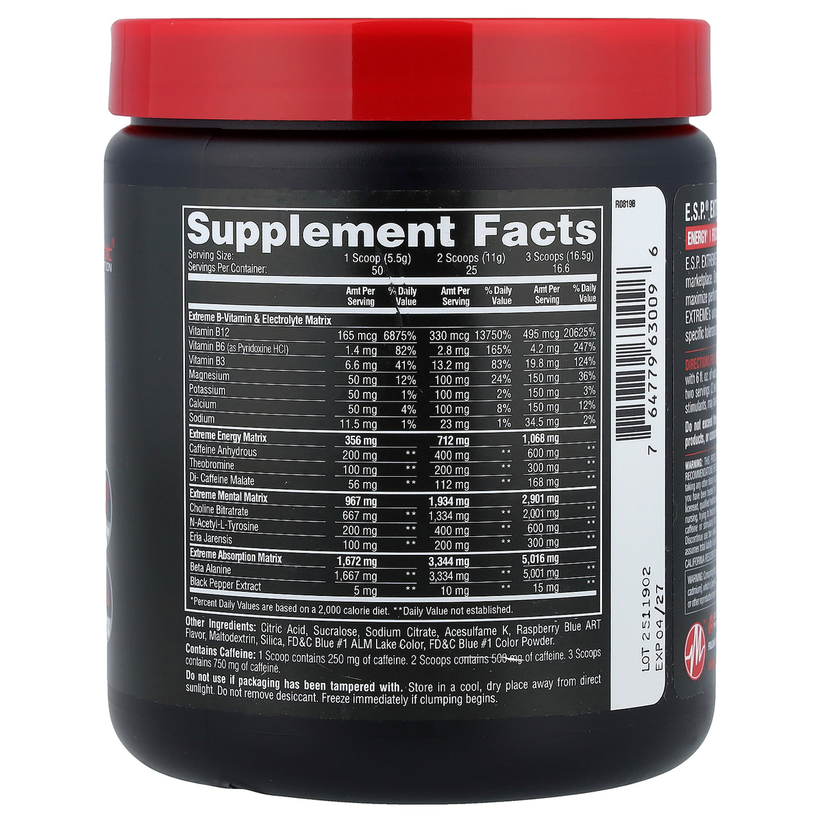 ESP EXTREME PRE-WORKOUT BLUE 275 G / 50SERV - METABOLIC NUTRITION