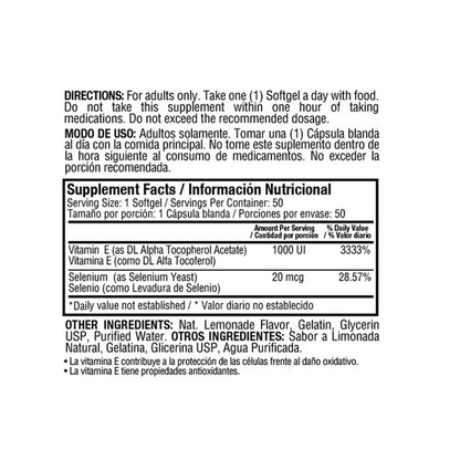 Supreme-e Vitamina E 1000 IU 50 Softgels - Healthy America