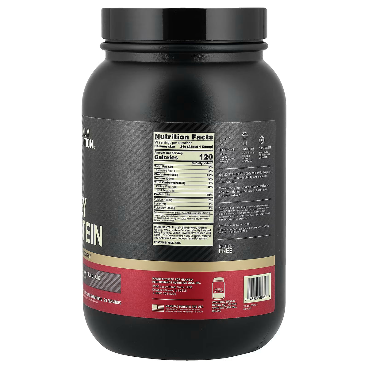 Gold Standard 100% Whey 24 g Chocolate Rich 2 lb - Optimum Nutrition