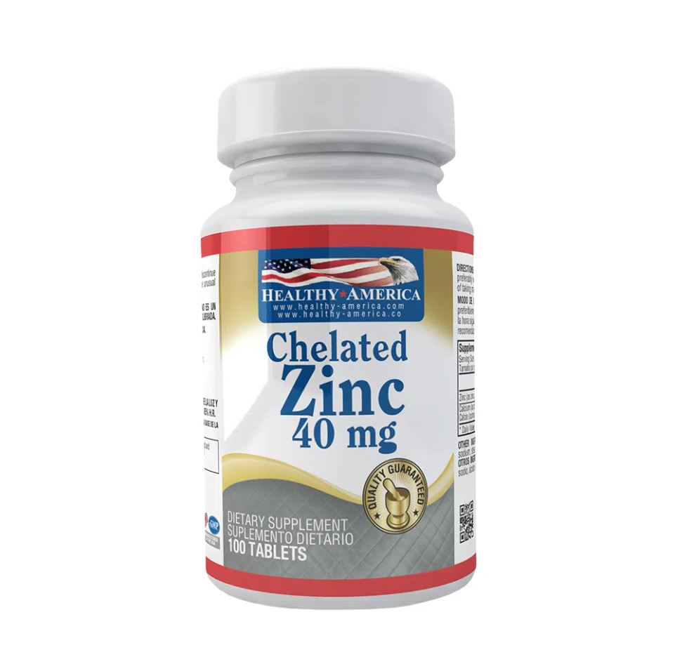 Chelated Zinc 40 mg 100 Tabletas - Healthy America