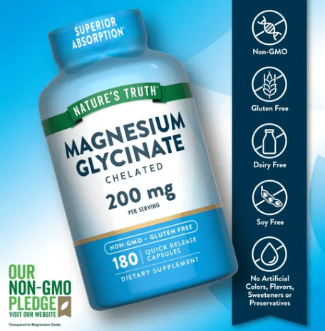 Glycinato de Magnesio 200 mg Quelado 180 Capsulas - Nature's Truth