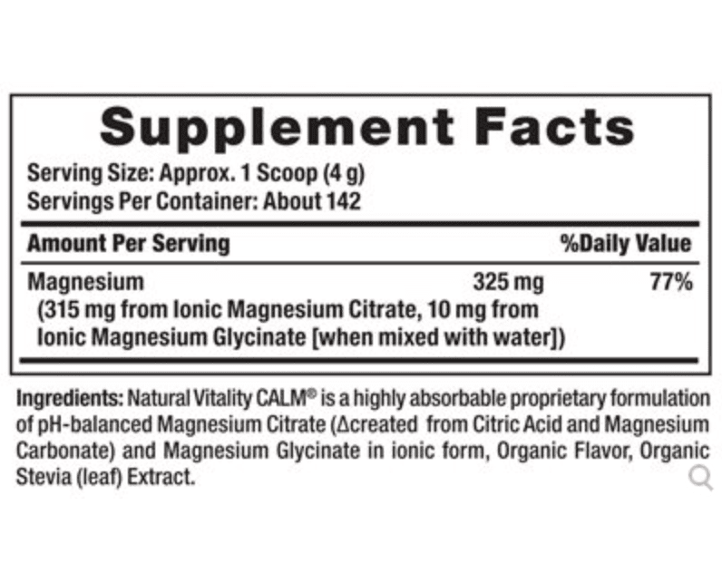 CITRATO + GLICINATO DE MAGNESIO CALM 325 MG – NATURAL VITALITY | 567 G