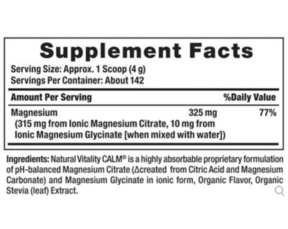 CITRATO + GLICINATO DE MAGNESIO CALM 325 MG – NATURAL VITALITY | 567 G
