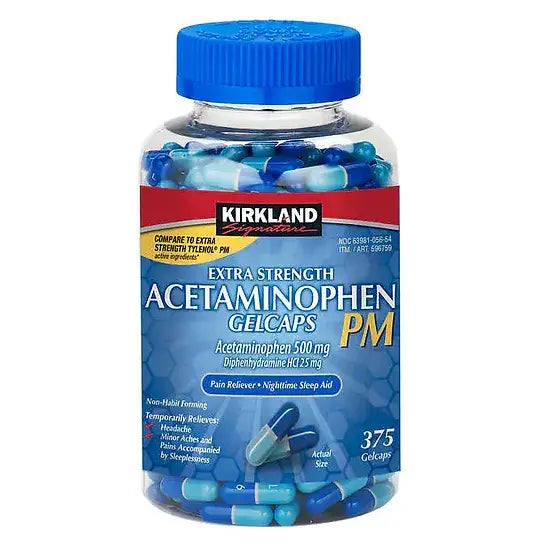 EXTRA STRENGTH ACETAMINOPHEN PM 500 MG 375 GELCAPS - KIRKLAND SIGNATURE