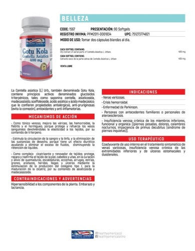 Centella Asiática Gotu Kola 400 mg 60 Softgels