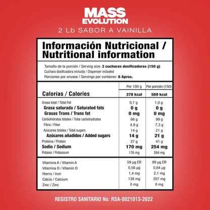 MASS Evolution 2 lb Vainilla - Smart Nutrition