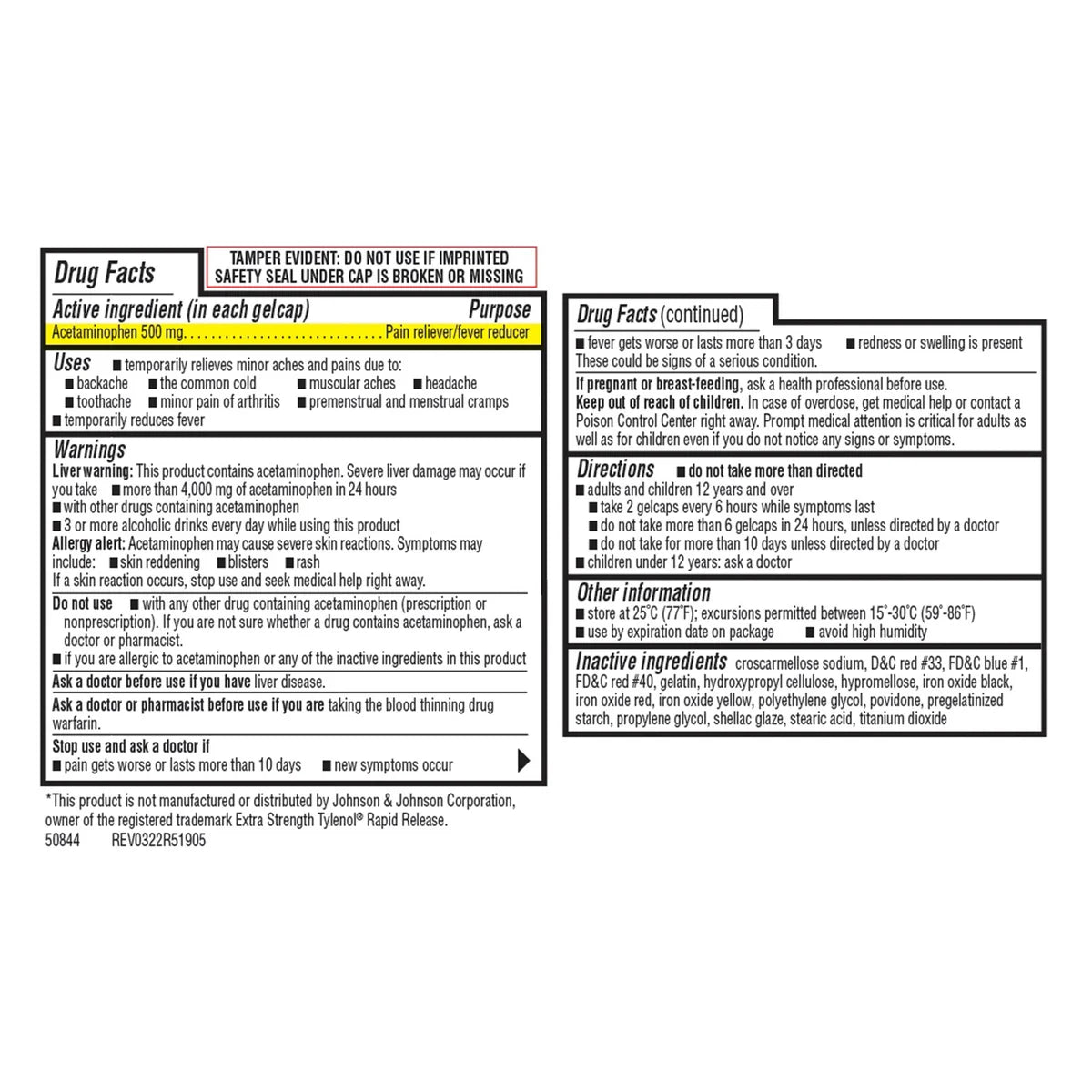 EXTRA STRENGTH ACETAMINOPHEN 500 MG 400 GELCAPS - KIRKLAND SIGNATURE