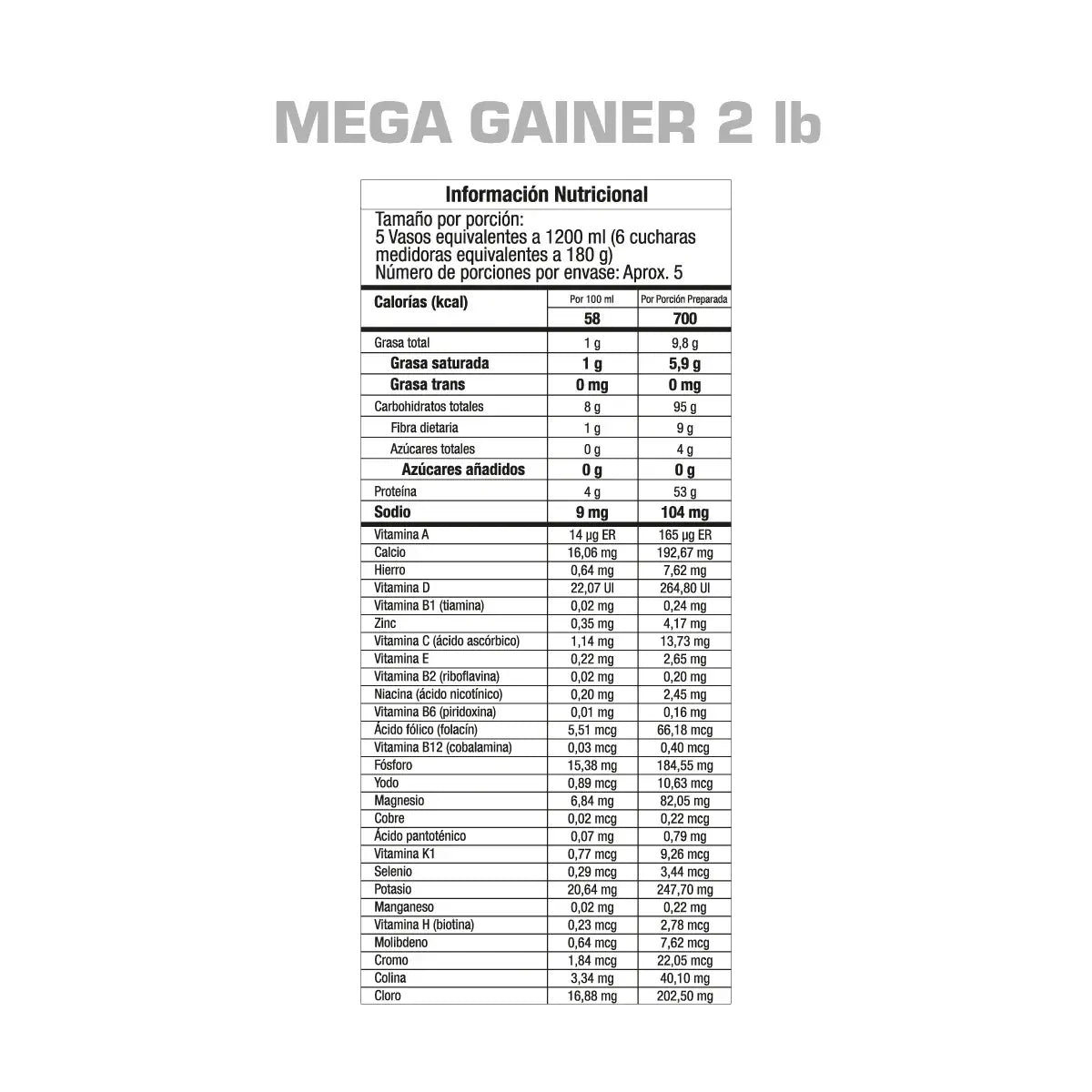 Mega Gainer Vainilla Gourmet GMN Proteina Hipercalorica 2lb