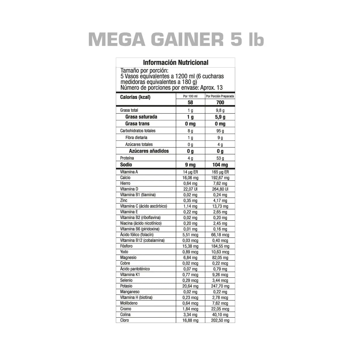 Mega Gainer Proteina Hipercalorica GMN Vainilla Gourmet 5 lb 13 Porciones