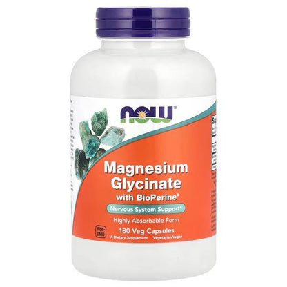 Magnesium Glycinate with Bioperine 180 Vcaps / 90 Servicios - NOW