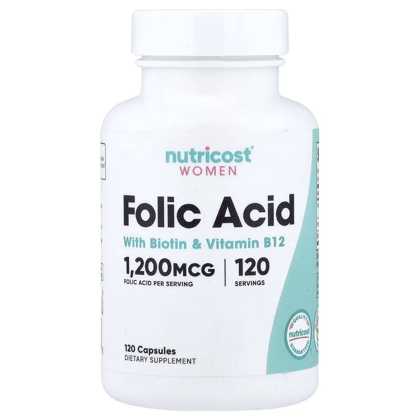 Acido Folico 1.200 mcg + Biotina 500 mcg + B12 Metil 50 Mcgx 120 Capsulas - Nutricost