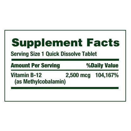 Vitamina B12 2500 mcg 300 tabletas Natures Bounty