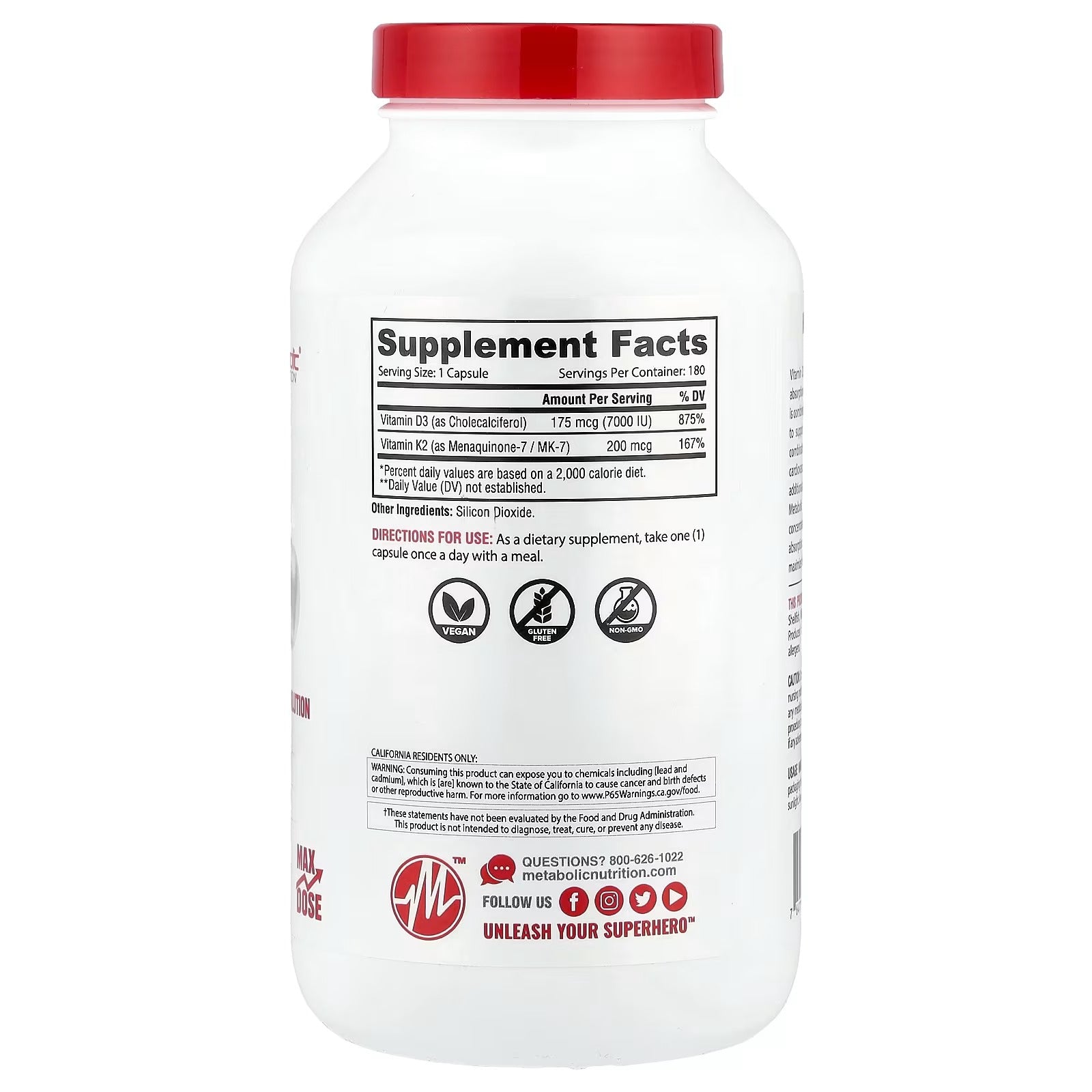 VITAMINA D3 + K2 METABOLIC 180 CAPS