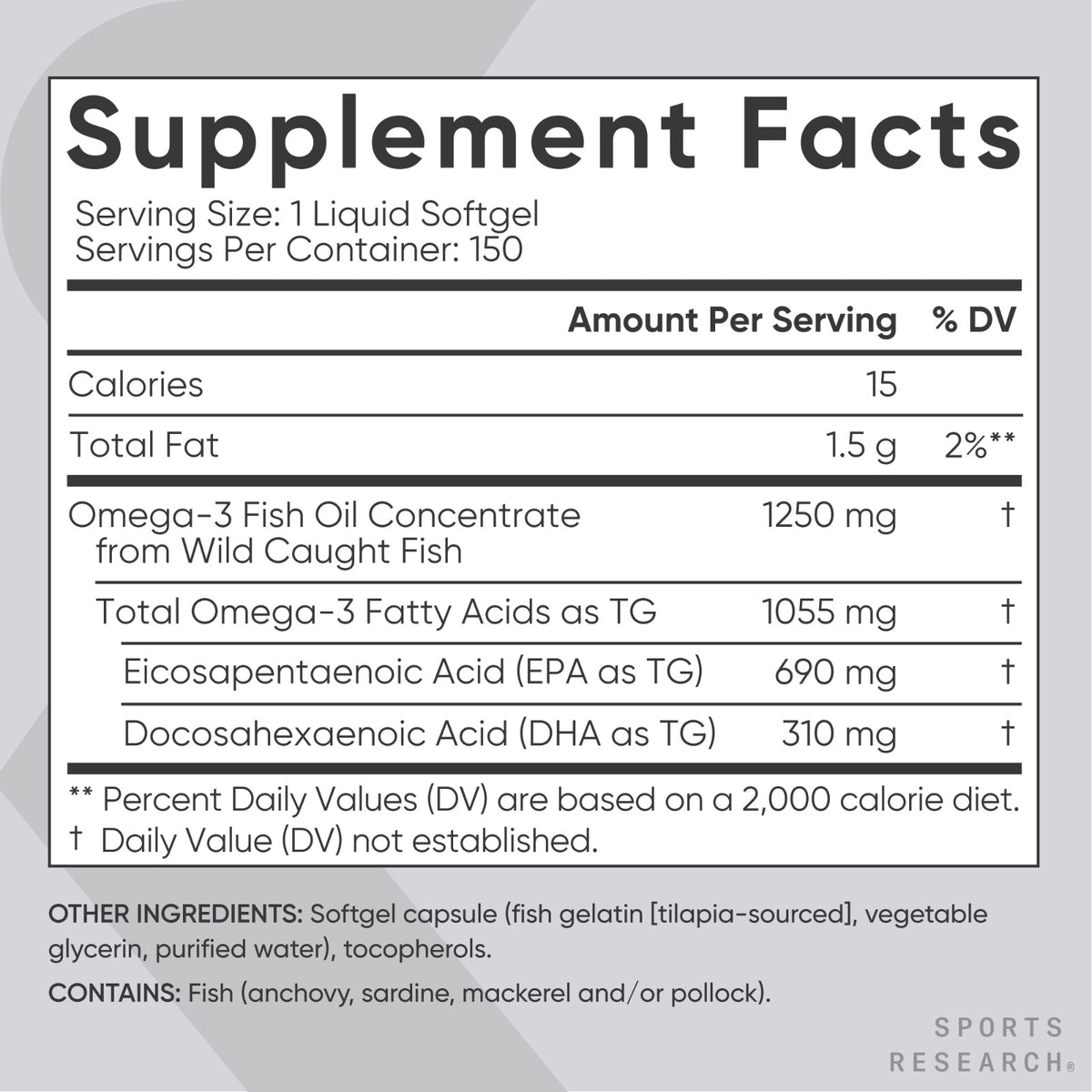 OMEGA 3 1.250 MG EPA 690 MG + DHA 310 MG X 150 CAPSULAS GEL SPORTS RESEARCH