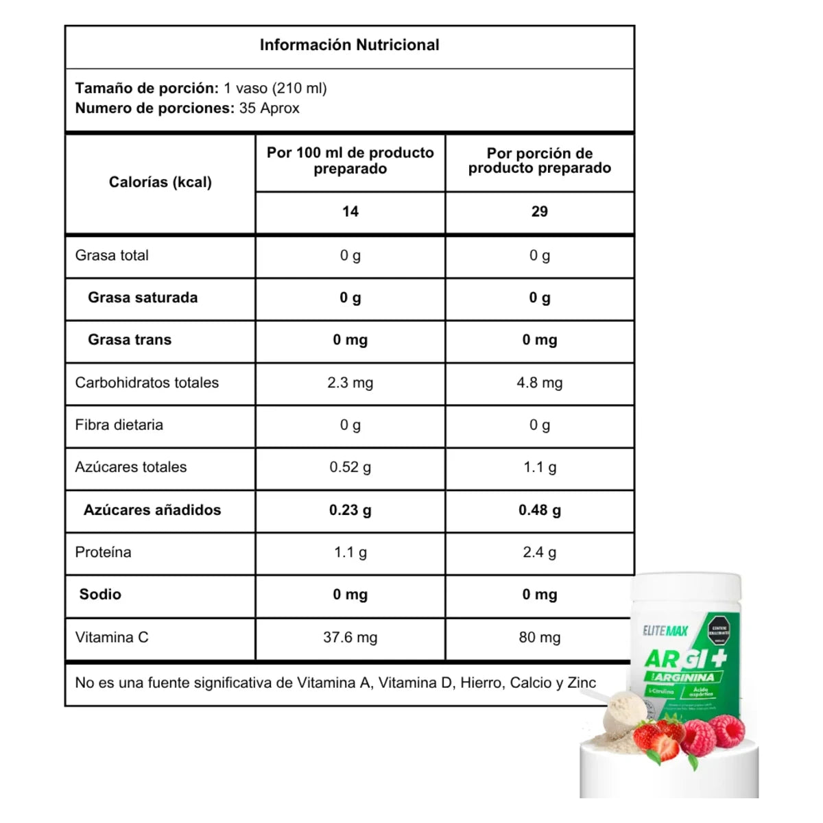 Argimax Power 350 g Mix Frutas - tabla nutricional