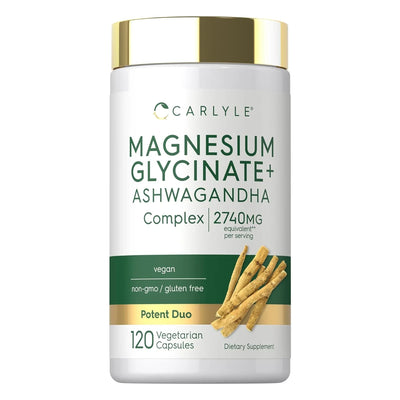 Magnesio Glycinate + Ashwagandha 2740 mg 120 cápsulas - Carlyle