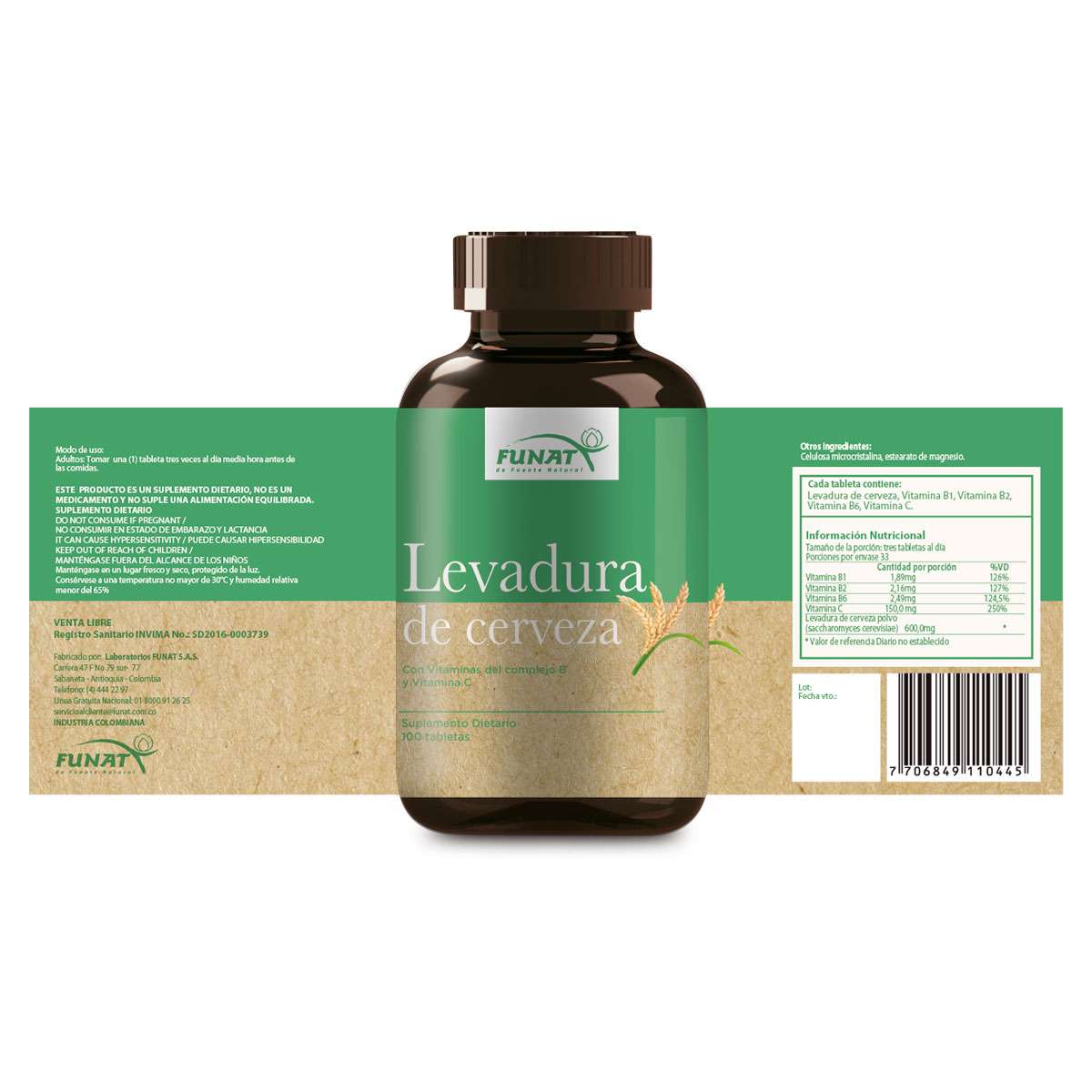 Levadura de Cerveza 100 Tabletas - Funat