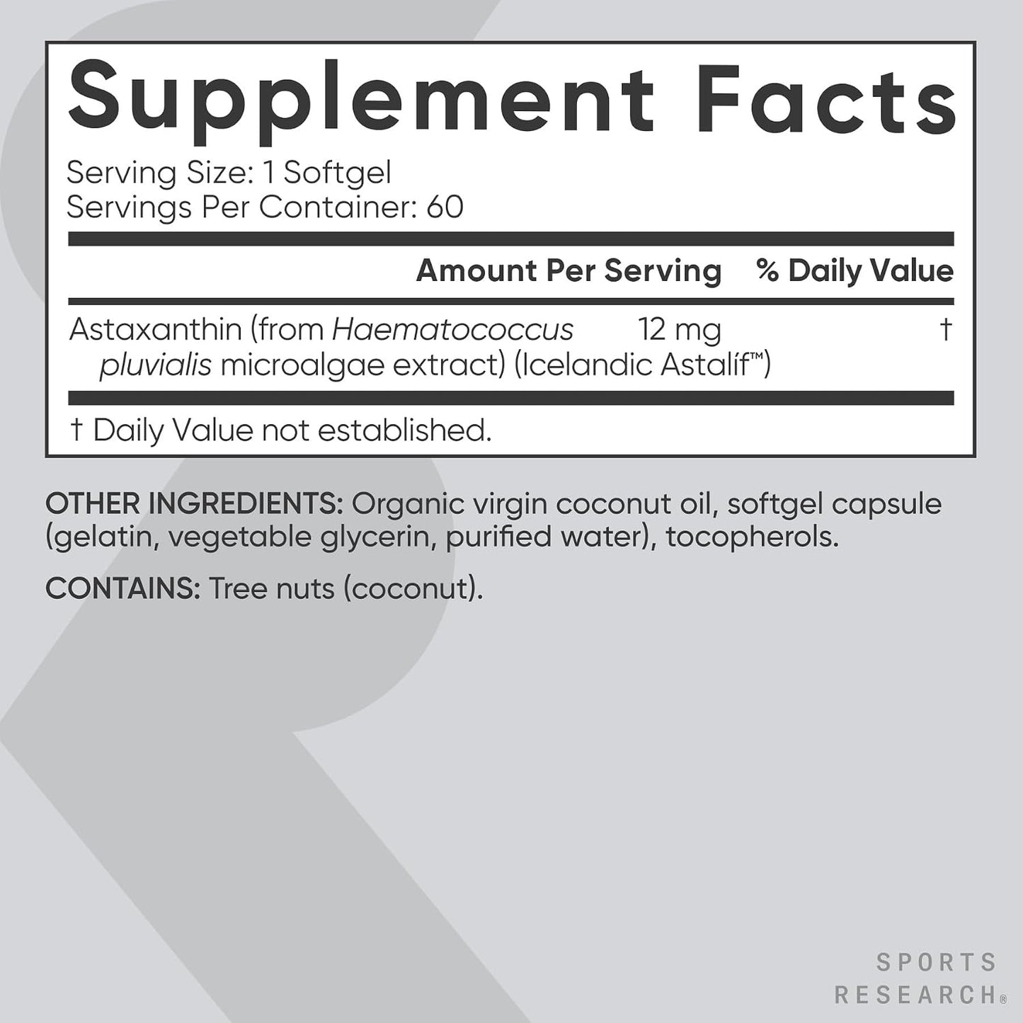 ASTAXANTHIN TRIPLE STRENGTH 12 MG 60 SOFTGELS - SPORTS RESEARCH
