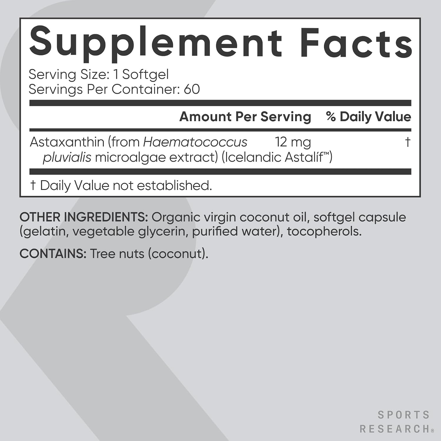 ASTAXANTHIN TRIPLE STRENGTH 12 MG 60 SOFTGELS - SPORTS RESEARCH