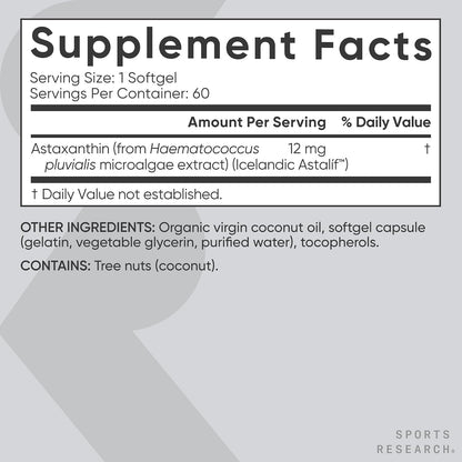 ASTAXANTHIN TRIPLE STRENGTH 12 MG 60 SOFTGELS - SPORTS RESEARCH