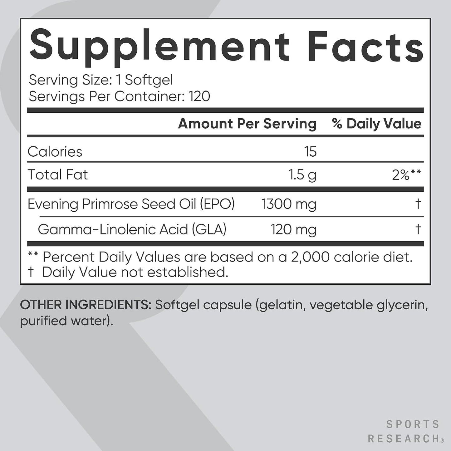 EVENING PRIMROSE OIL 1300 MG 120 SOFTGELS - SPORTS RESEARCH