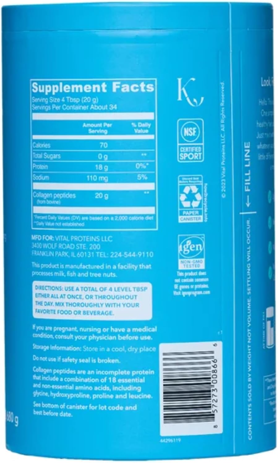 COLLAGEN PEPTIDES 24 OZ POWDER - VITAL PROTEINS