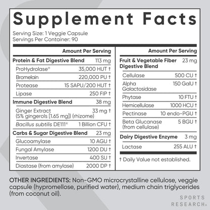 DIGESTIVE ENZYMES + PROBIOTIC 90 CAPSULAS VEGANAS - SPORTS RESEARCH