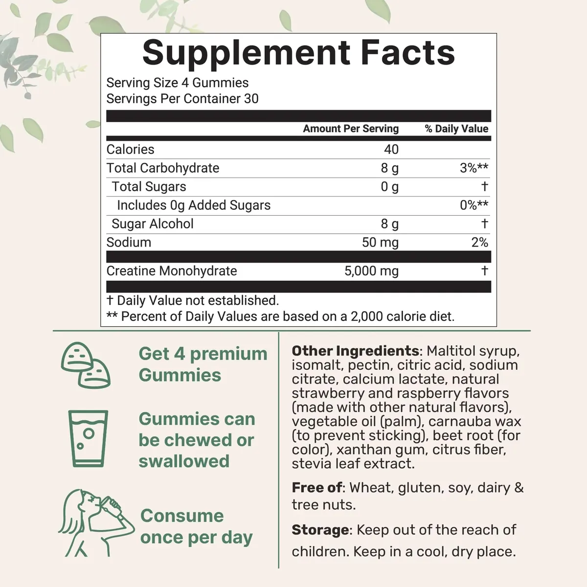 CREATINA 5.000 MG 120 GOMAS SIN AZUCAR FRESA - MICRO INGREDIENTS