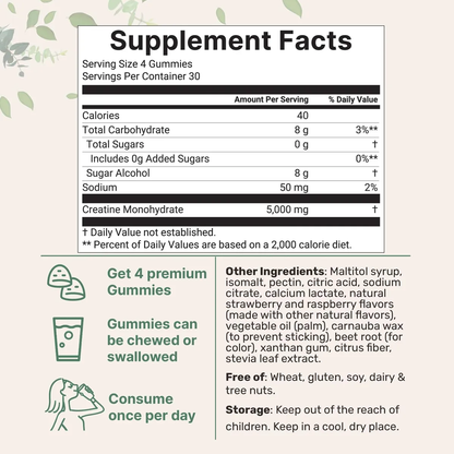 CREATINA 5.000 MG 120 GOMAS SIN AZUCAR FRESA - MICRO INGREDIENTS