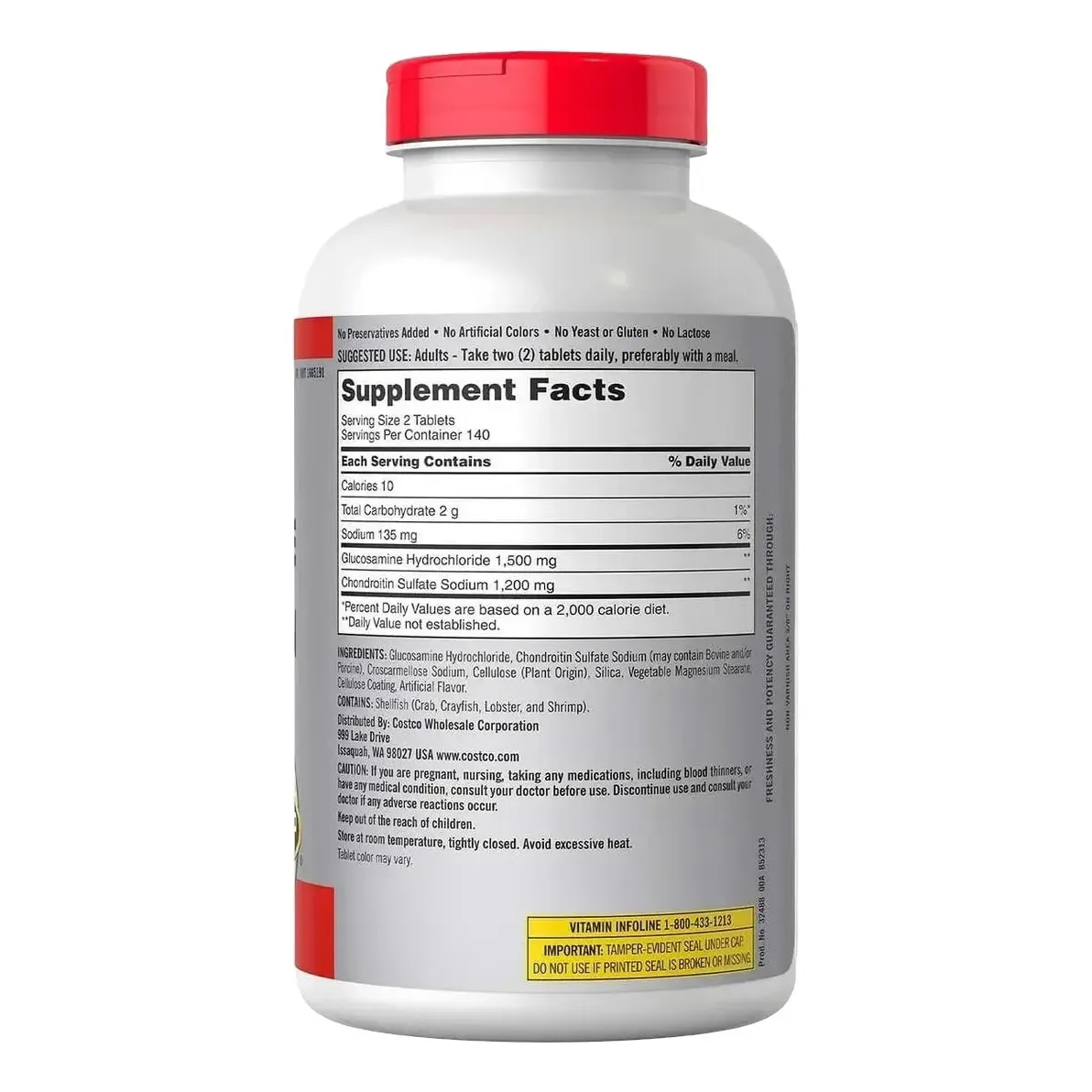 GLUCOSAMINE 1500 MG + CHONDROITIN 1200 MG 280 TABLETAS - KIRKLAND SIGNATURE