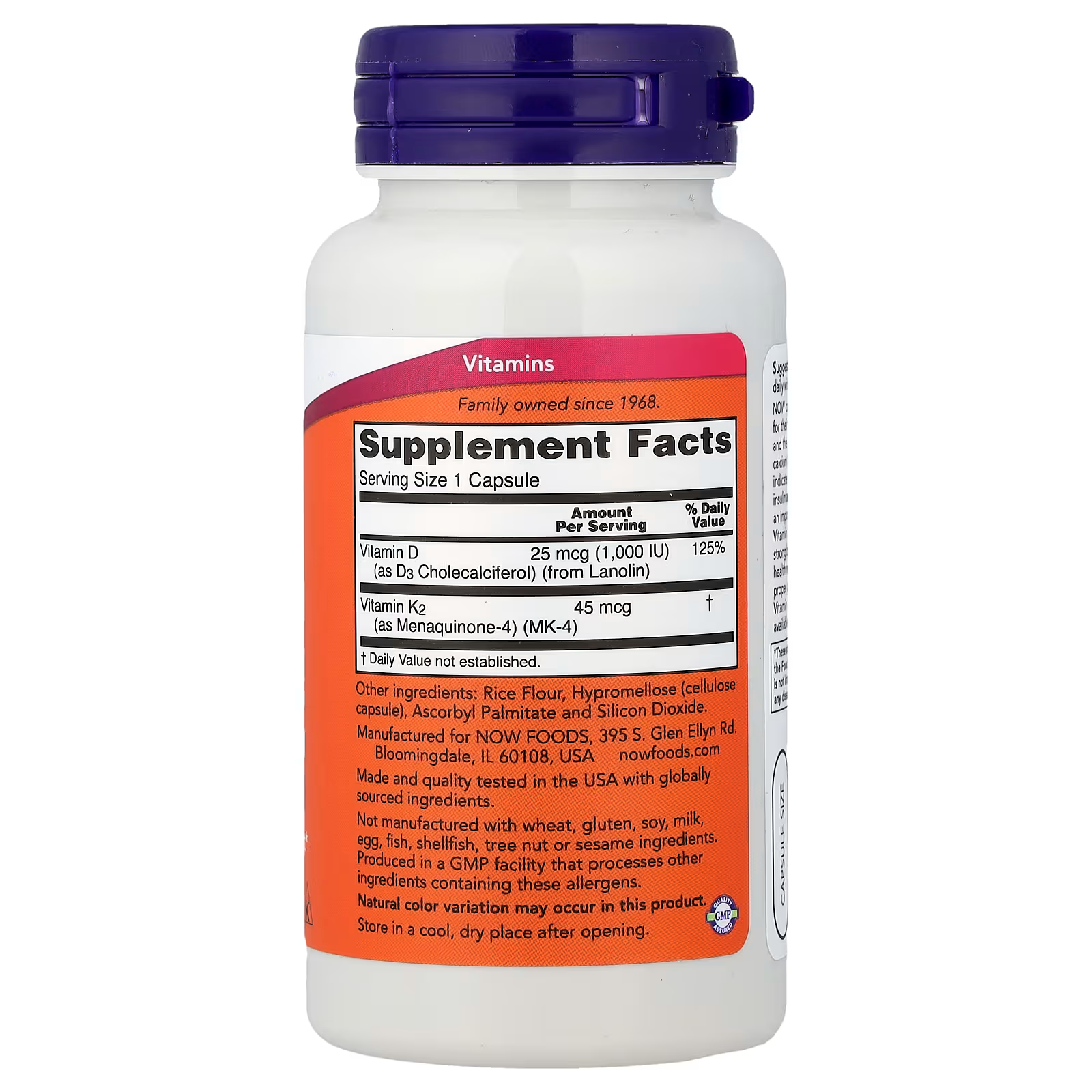 VITAMINA D3 + K2 120 CAPSULAS - NOW