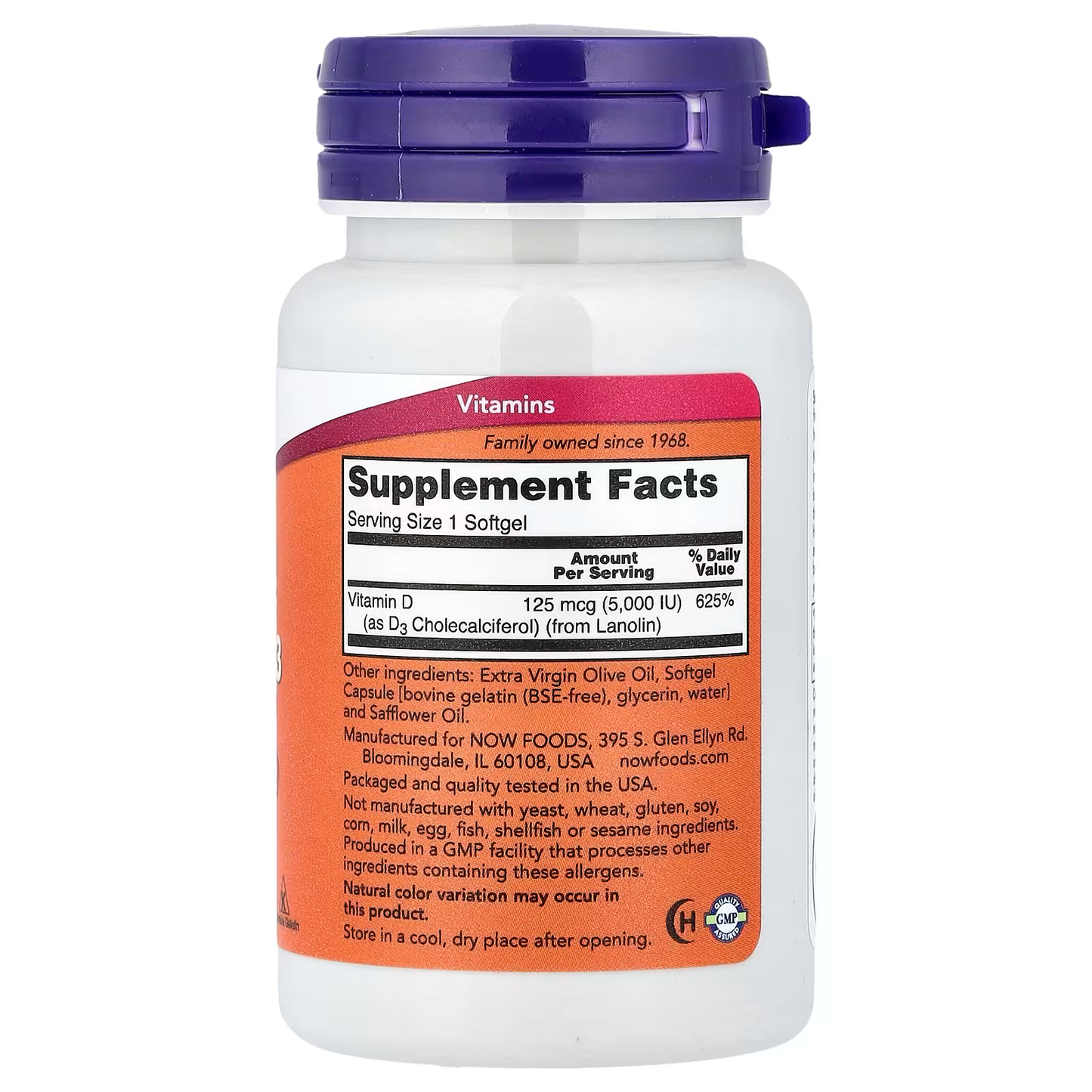 VITAMINA D3 5.000 IU 120 CAPSULAS GEL NOW - NOW FOODS