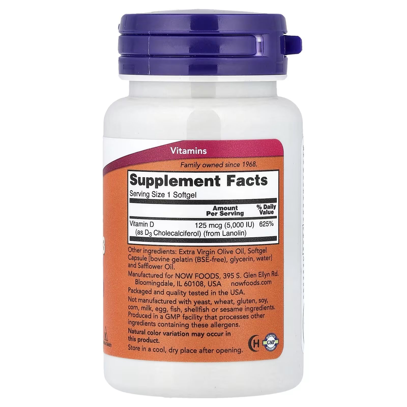 VITAMINA D3 5.000 IU 120 CAPSULAS GEL NOW - NOW FOODS