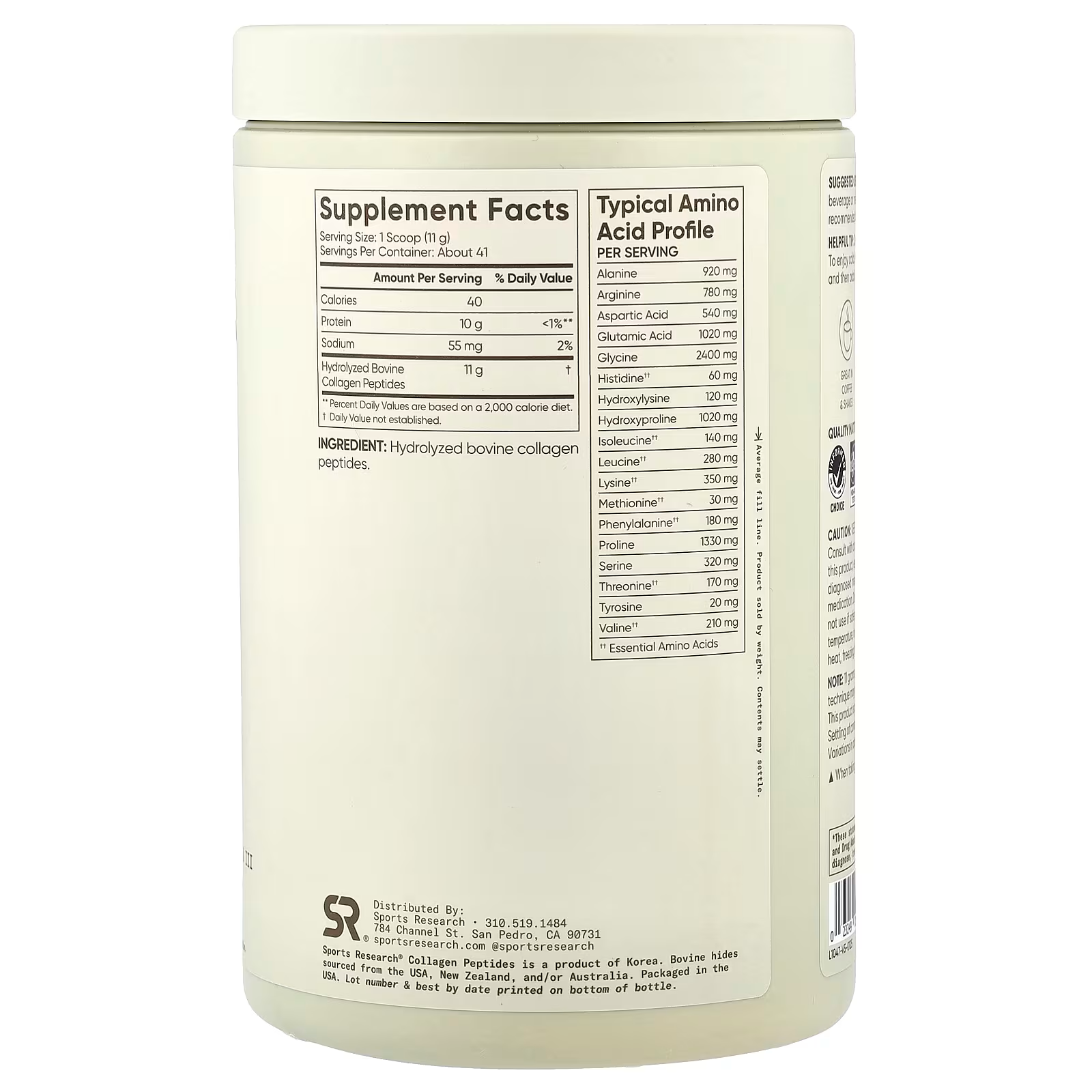 COLLAGEN PEPTIDES 16 OZ - SPORTS RESEARCH